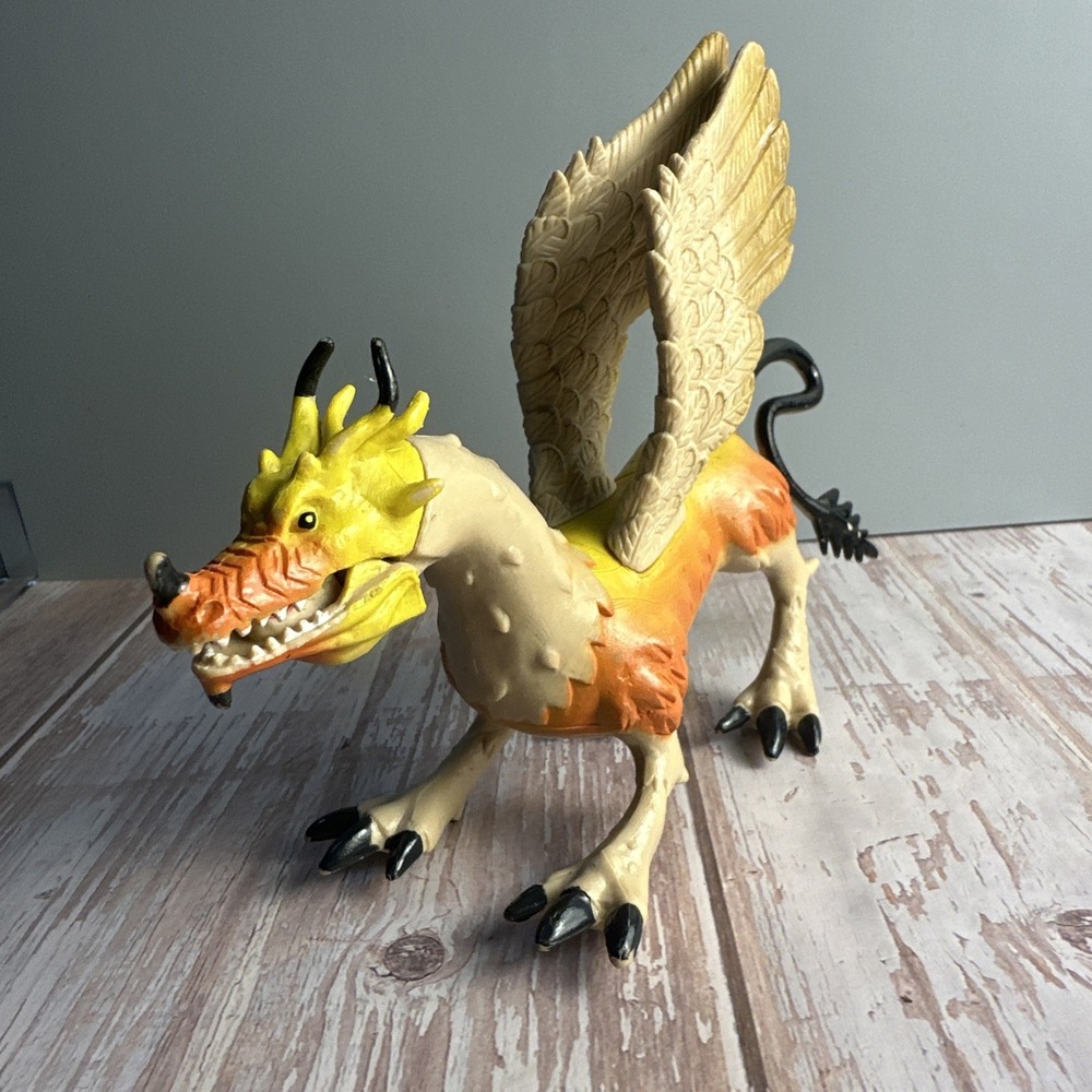 Fantasy Winged Dragon, Mouth Opens Tan Orange Yellow Black Wolverine Holding